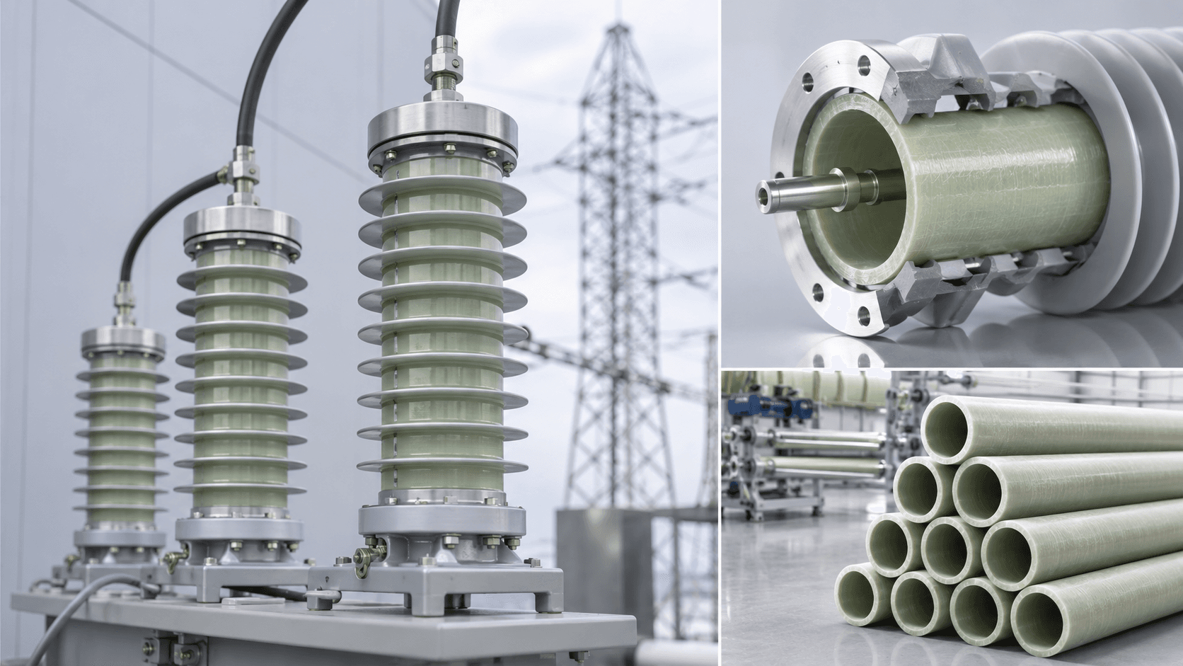 Representative surge arrester application visual for epoxy fiberglass insulation tubes